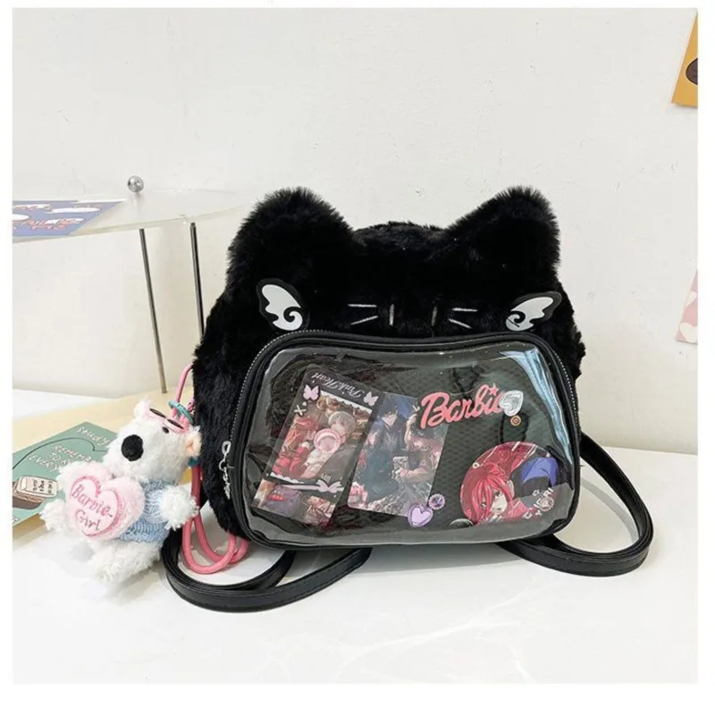 JIAERDI Sweet Cute Cat Pink Mini Backpack Women Harajuku Aesthetic Plush Soft Ita Bag Messenger Bag Student Kawaii Backpacks
