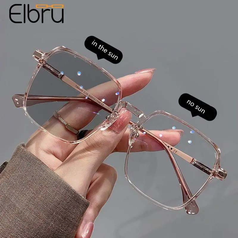 

Elbru Photochromic Myopia Glasses Ultralight Anti Blue Light Colorchange Myopic Eye Glasses Unisex Discoloration Myopic Eyewear