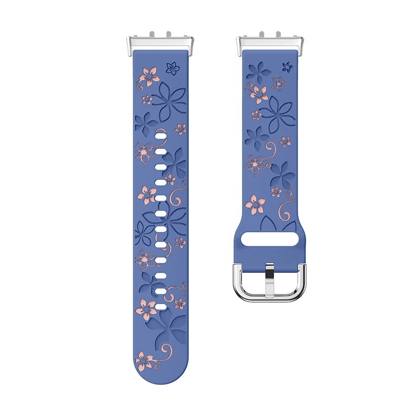 Floral Engraved Watch Band with Silver Rose Gold Metal Connector - Women's Replacement Wristband