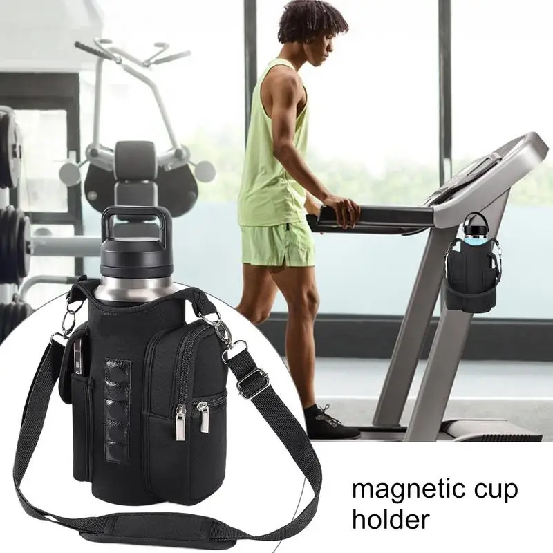 Magnetic Water Bottle Holder Gym Water Bottle Carrier Bag W/ Phone Pocket Handle Shoulder Strap 5 Built-in Magnets Water Bottle 5