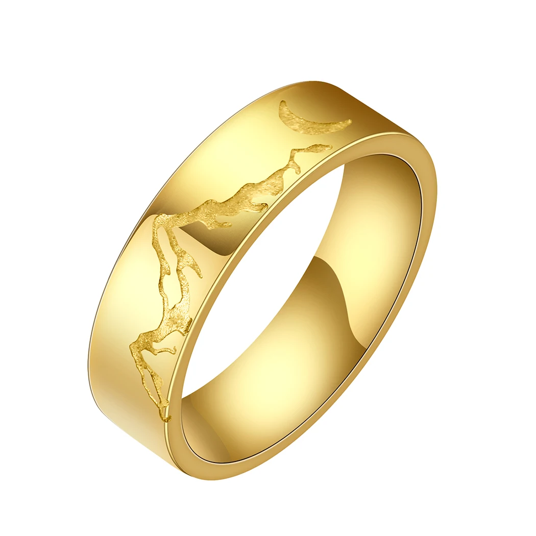 Kinitial Stainless Steel Mountain Range Crescent Moon Thumb Stacking Ring For Women Men Charm Jewelry Gift