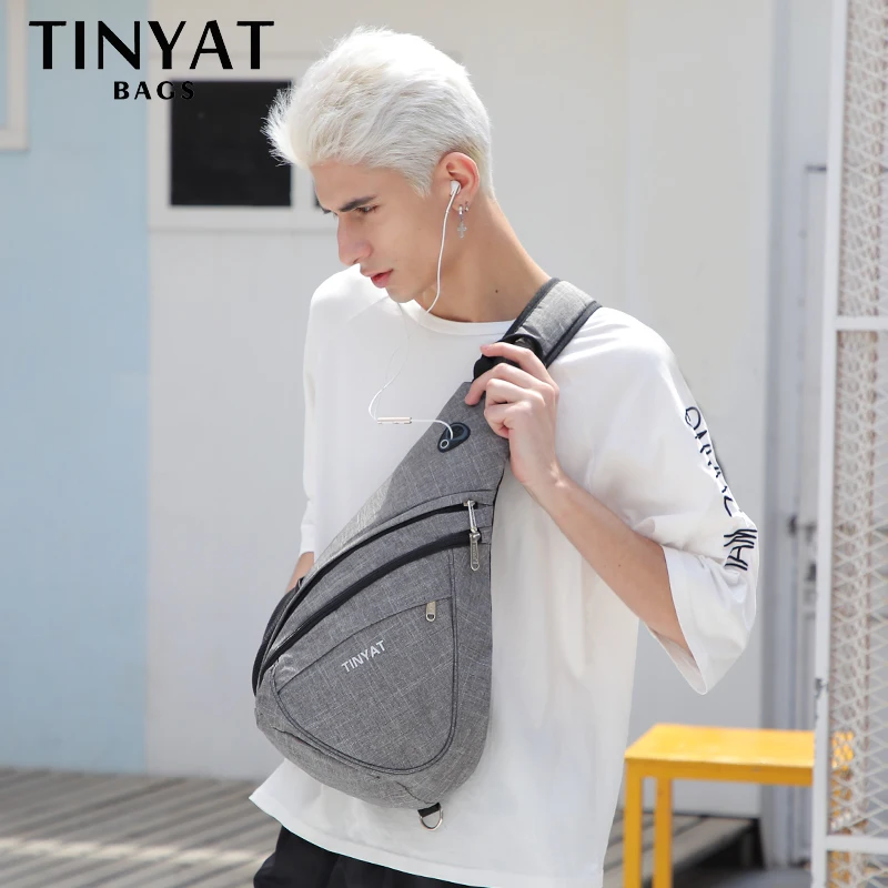 TINYAT New Man Sling Shoulder Bag Anti-Theft Crossbody Bag for 9.7'' Pad USB Charge Waterproof Travel Messenger Casual Chest mens messenger bag