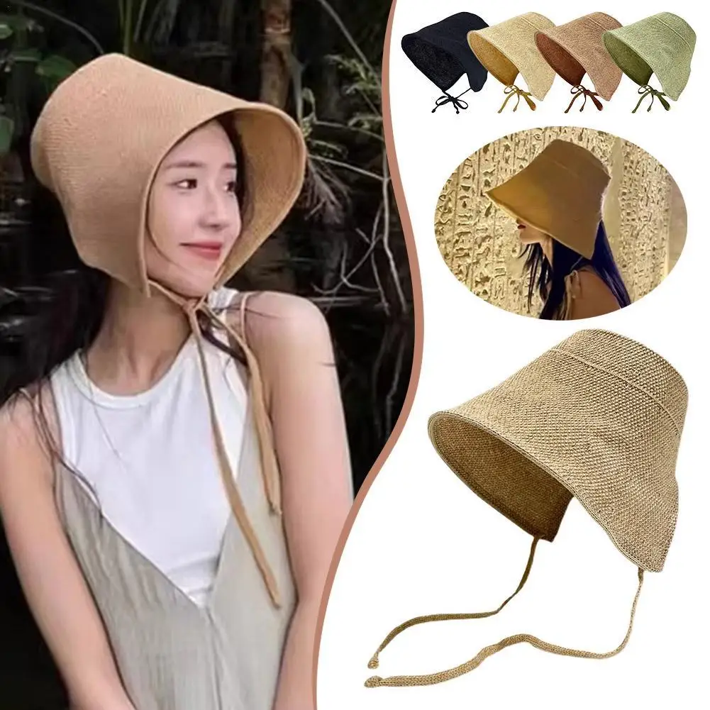 Summer Straw Weaving Shade Hat Linen Straw Regency Bonnets Hats Big Eaves Sun Protection Cap For Summer Outdoor Activities
