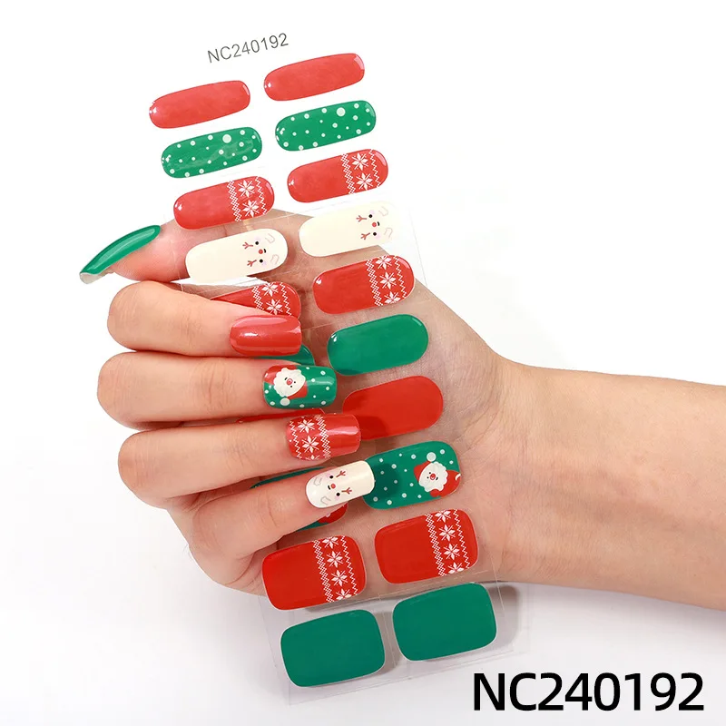 Christmas Semi Cured Nail Sticker UV Led Lamp Semi Cured Gel Design Nail Decals Waterproof Stickers Manicure 20/22tips Nail Stickers Nail Decals