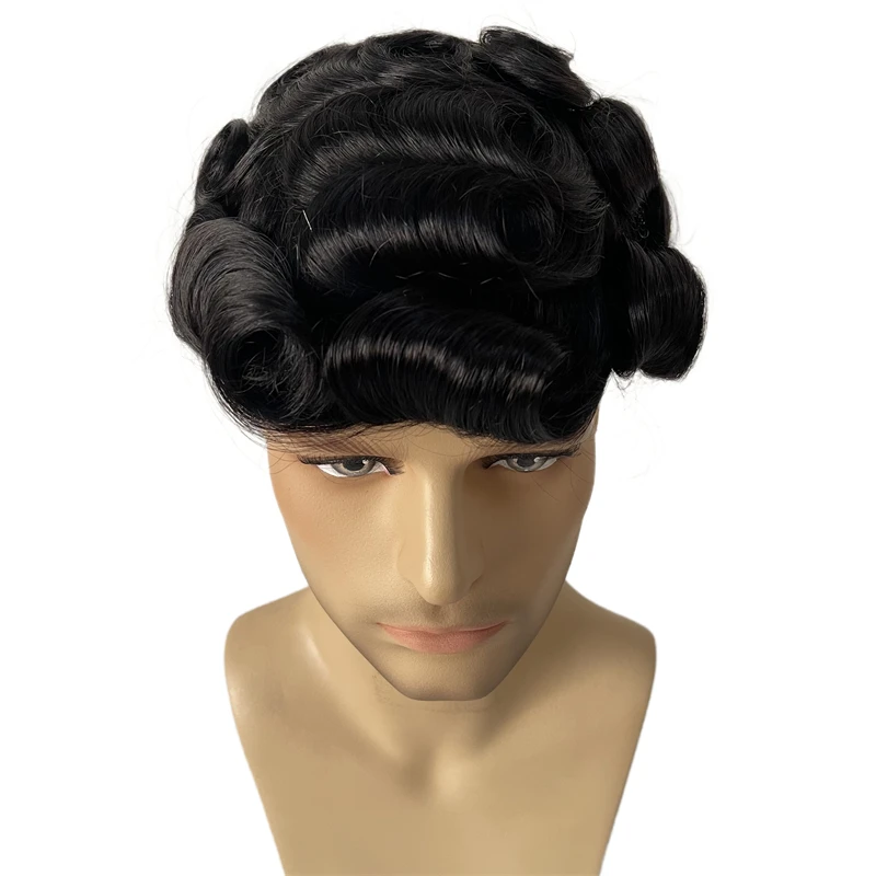Brazilian Virgin Human Hair Replacement 1# Jet Black Color Swiss Lace Front 4 Eyes Toupee 8x10 Male Unit for White Men