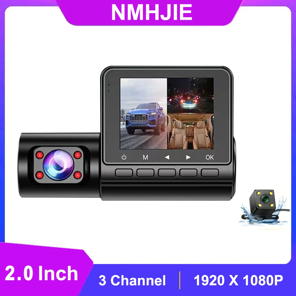 

New Full HD 1080P Dash Cam 3-Lens Car DVR 24H Parking Monitoring Video DashCam 3 Channel Video Recorder Three Way Black Box