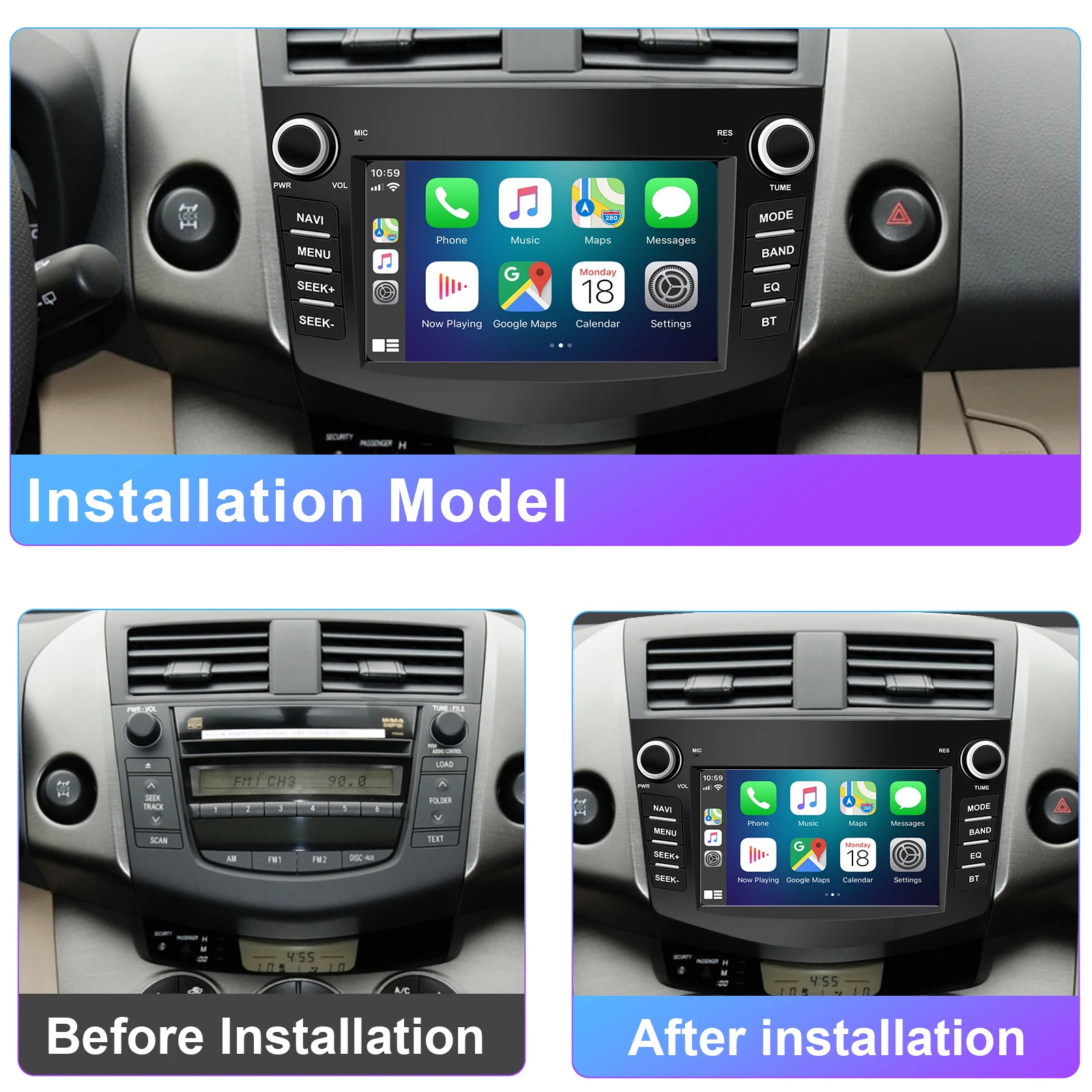 7"Android Car Radio for Toyota RAV4 2006-2012 Multimedia Player Supports CarPlay