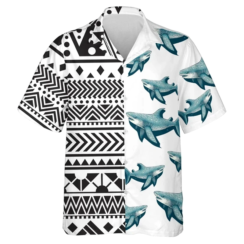 thumbnail image 1 of Camisas hawaianas de playa para hombre con estampado 3D de tiburón divertido gráfico de animales Aloha Festival Camisa de manga corta con solapa para surfear vacaciones, 1 of 5