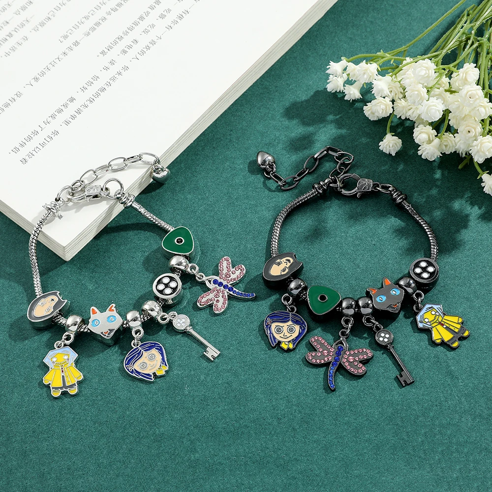 Coraline and the Secret Door Charms Bracelets Women Halloween Christmas Jewelry Gothic Hand Chains Girls Anime Bangles