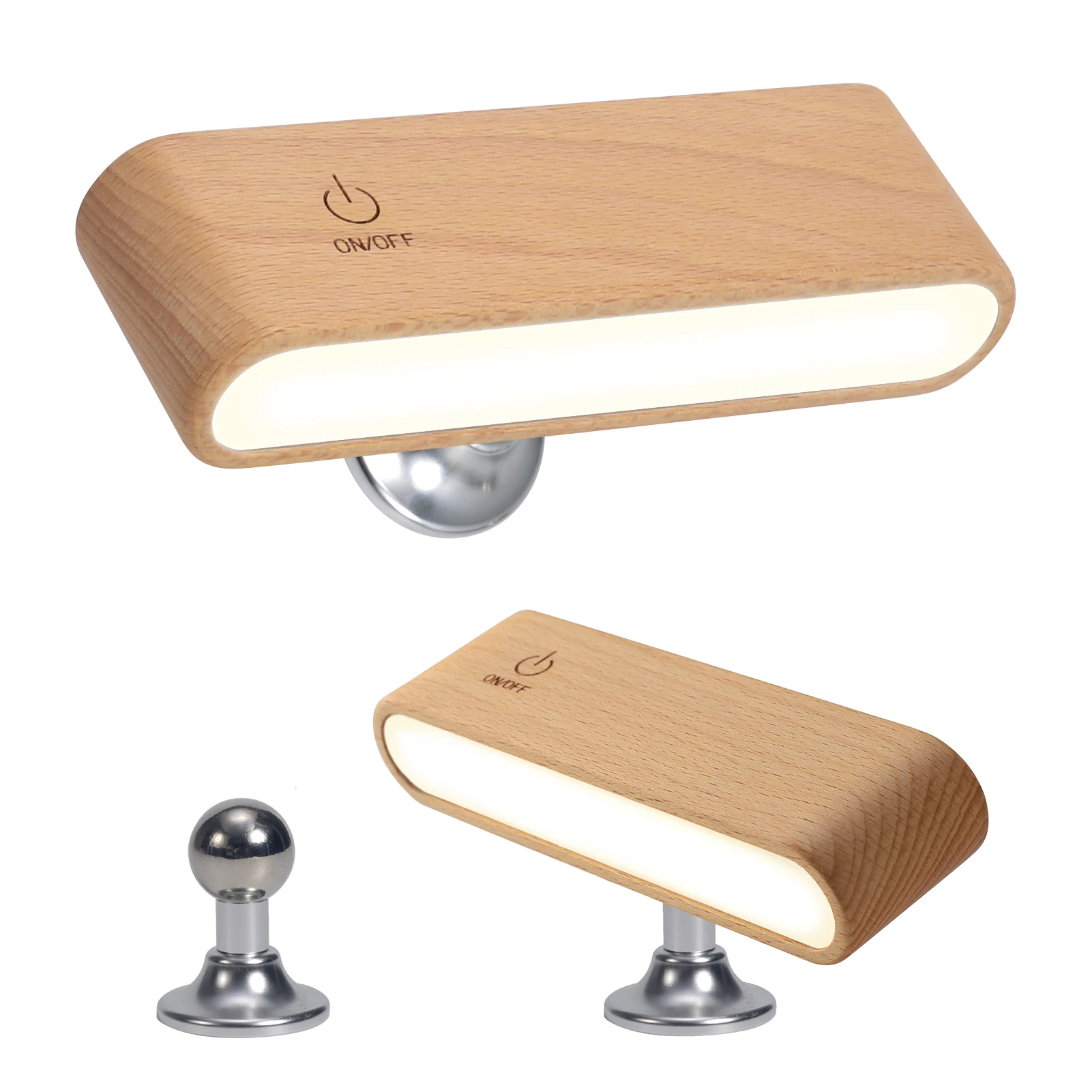 

360 ° Rotatable Portable Solid Wood Simple Rechargeable Wall Lamp Wiring Free Bedroom Bedside with Magnetic Night Light