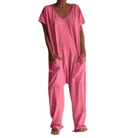jumpsuit women Fashion Casual Short Sleeve Jumpsuits Loose and comfortable Pullover bodysuit With Pockets trend monos largos