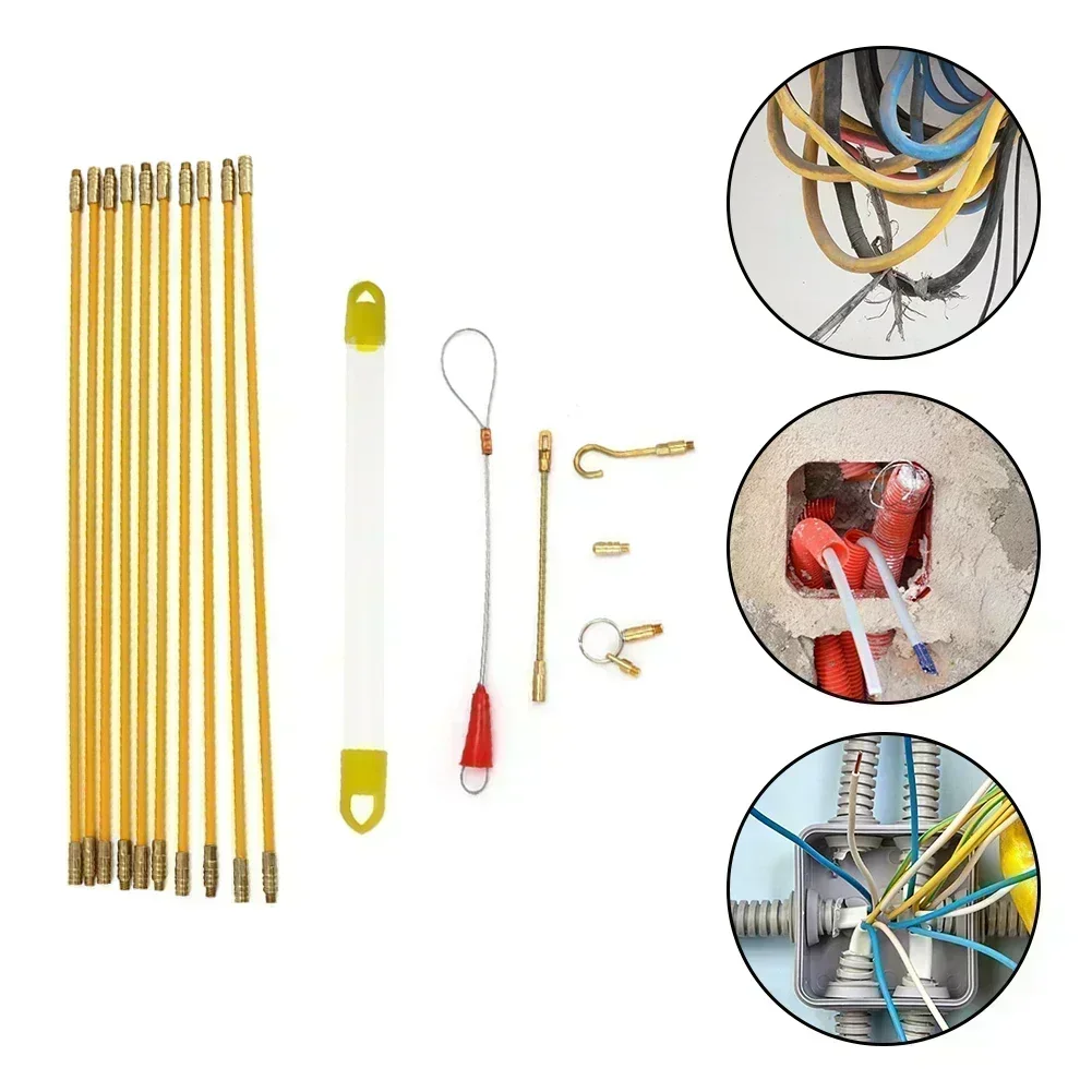 10Pcs Fiberglass Wire Cable Push Puller Cable Puller Running Rods Fish Pulling Kit Wall Electrical Wires With Hook Rods Tool Accessory