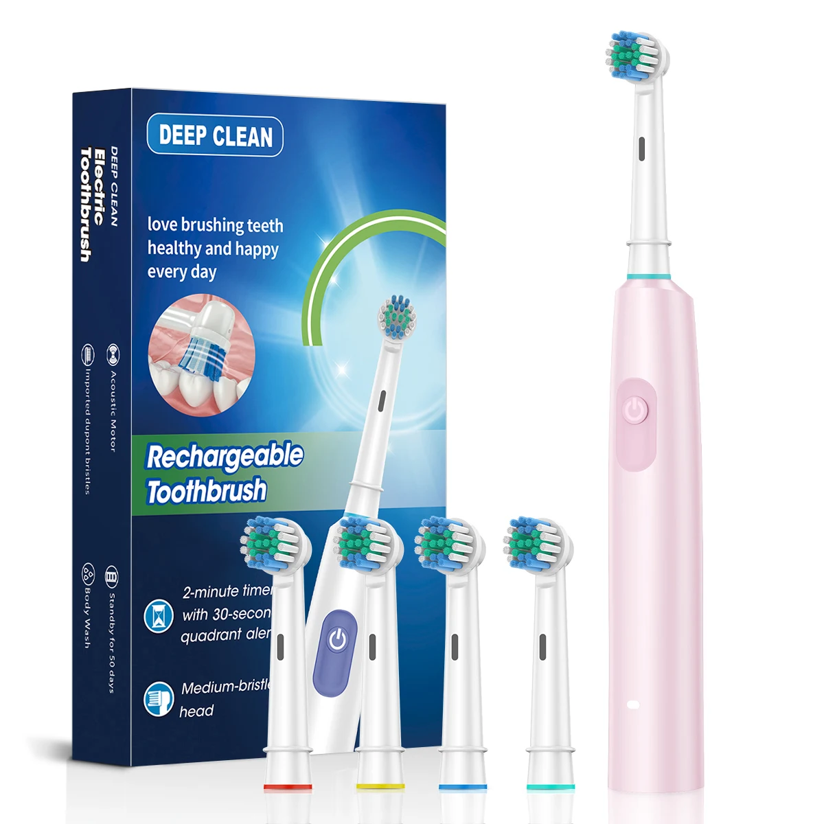 Electric Toothbrush Rotary Rechargeable Electric Toothbrush for Adults Rotating Electric Toothbrushes with 8 Soft Brush Heads
