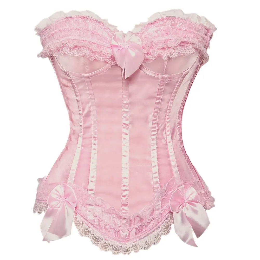 Sexy Lace Overbust Corset Top Women Vintage Satin Bow Bustier Lingerie Zipper Plus Size Body Shaper Burlesque Corsets waist corset body shaper corset bustier top lace corset