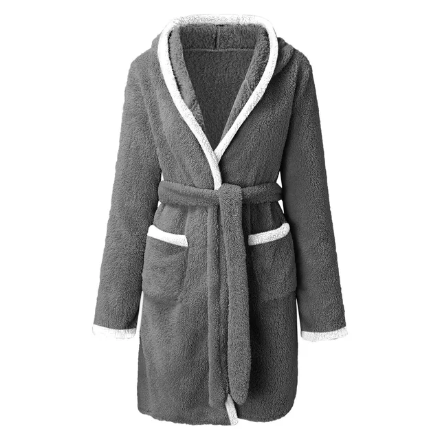 Robe d'hiver décontractée en peluche pour femmes, couleur unie assortie, Double poche, chemise de nuit à bretelles, peignoir pelucheux, manteaux, vêtements de maison pour dames