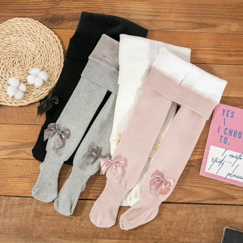 الشتاء الأطفال أفخم سميكة جوارب طويلة الطفل القوس الكشمير الجوارب جوارب طويلة دافئة للأطفال الفتيات Pantys طفل تخزين