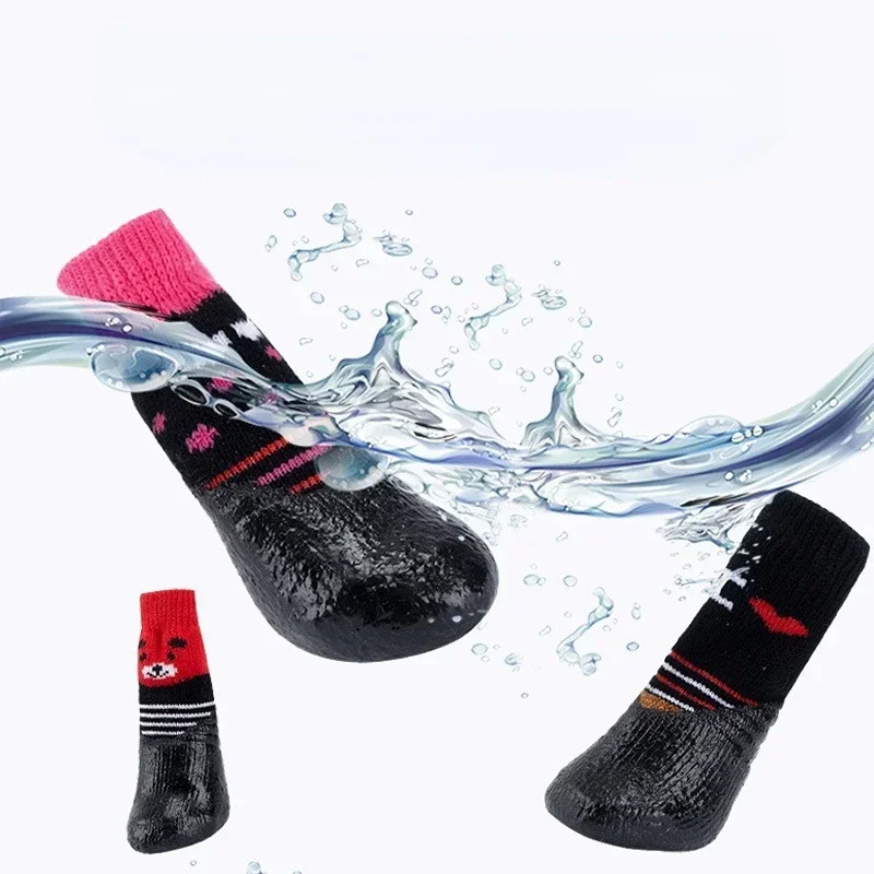 4pcs/Set Soft Cotton Pet Dog Shoes XS/XL Rubber Waterproof Non-slip Knit Warm Breathable Rain Snow Boots Socks for Small Dogs