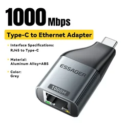 Essager High-Speed Type-C to Ethernet Gigabit Adapter (1000Mbps)