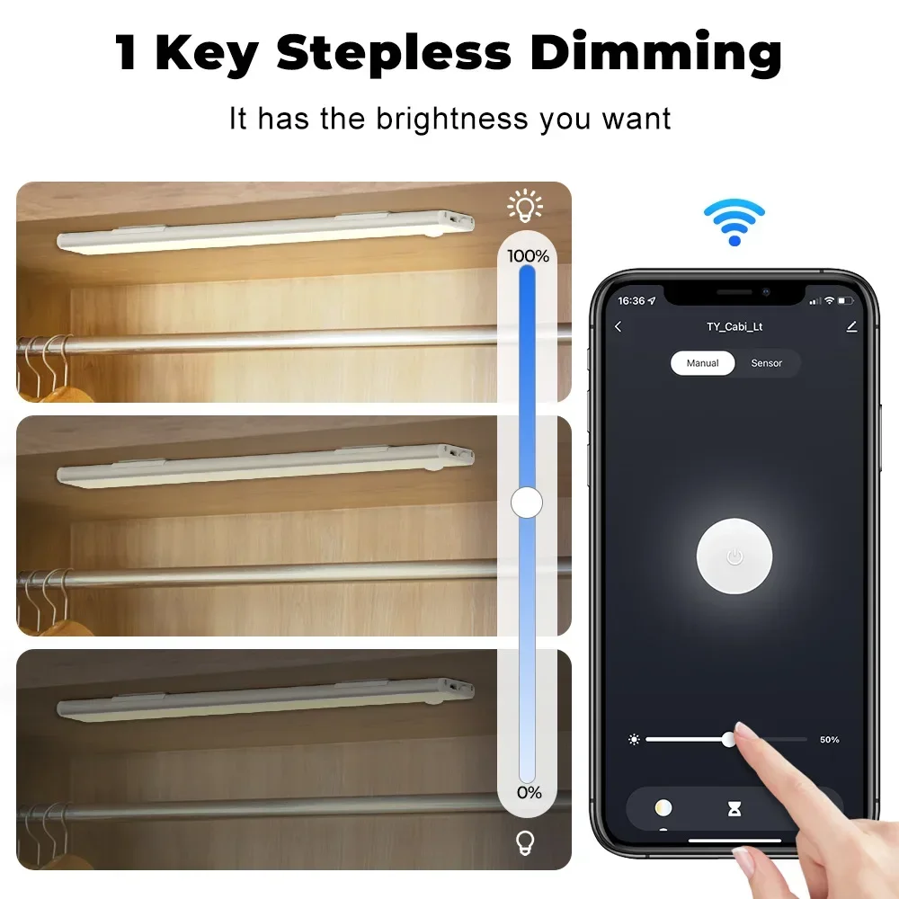 Smart Sensor Night Light Rechargeable Tuya WiFi APP Control Cabinet Light Magnetic 26cm Wall Lamp 120&deg; Induction Works Bar