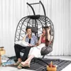 Large PE Wicker Egg Shaped Hanging Egg Chair with Stand and Thick Cushion, Indoor Outdoor. Oversized 2 Person Patio Swing Chair 2