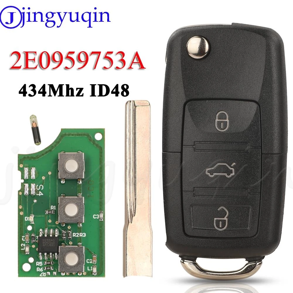 Jingyuqin 3-Button Remote Flip Key Fob with 434MHz ID48 Chip