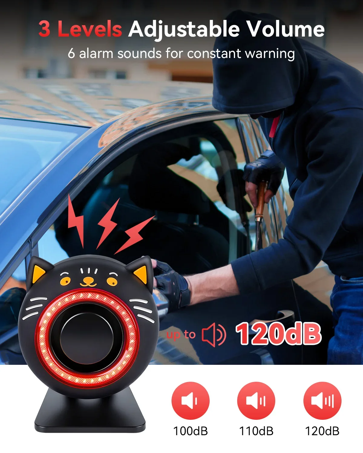 Premium Car Security System with Motion Sensor & 120dB Alarm - Adjustable Sensitivity Levels