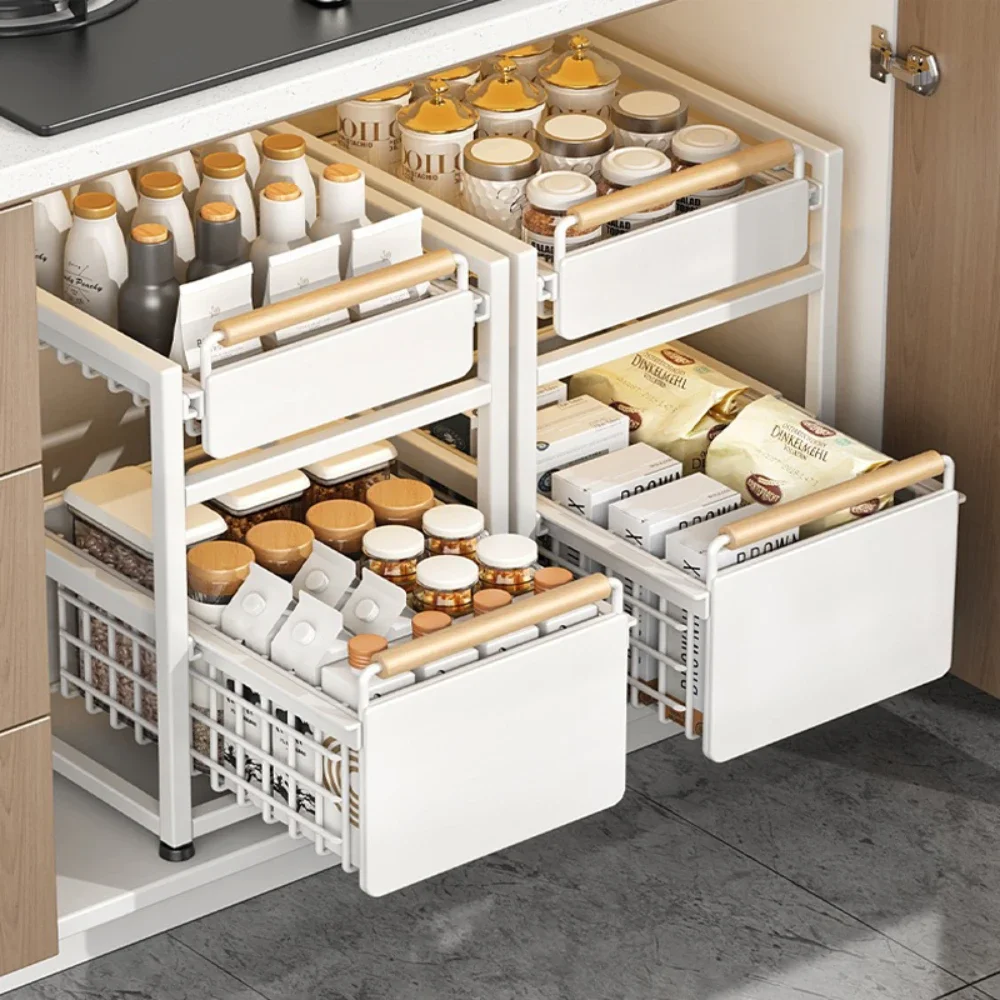 Sink Storage Rack Pull-Out Layered Seasoning Racks Kitchen Under Sinks Organizer Shelf Multipurpose Slide-out Under Sink Cabinet