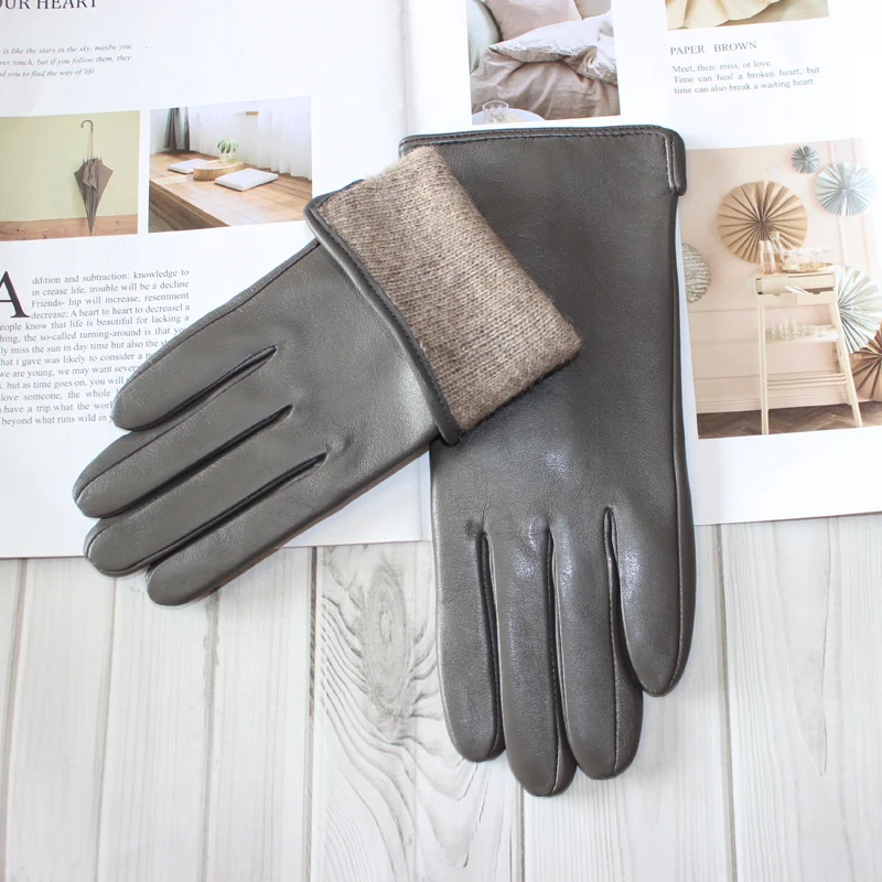 Sheepskin Gloves Women's New Knitted Lining Spring Classic Versatile Multicolor Driving Gloves Leather Autumn