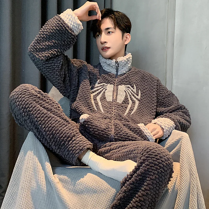 5XL Big Size Men's Pajamas Set Winter Thicken Coral Fleece Sleepwear for Sleeping Cozy O Neck Soft Pajama Cartoon Pijama Hombre