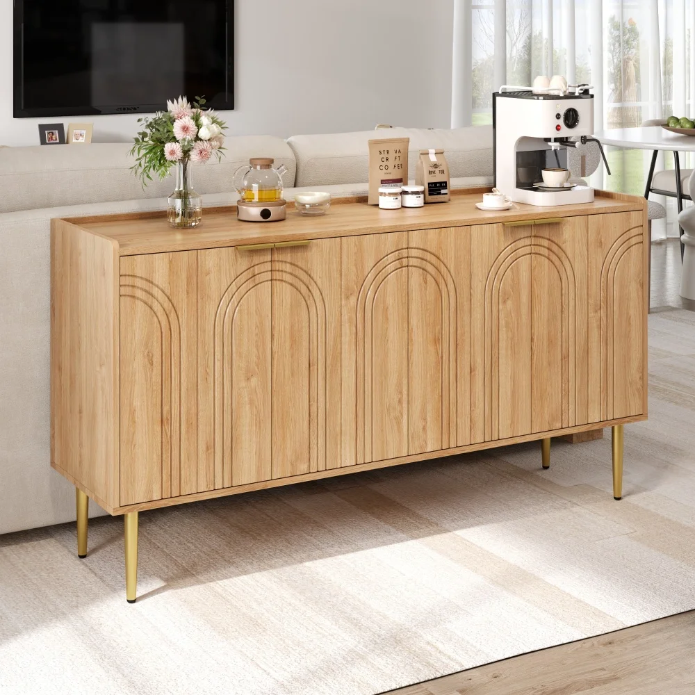 140 x 38 x 75 cm) moderner Sideboard-Kleiderschrank, vergoldete Eisenbeine, exquisite gewölbte Schranktüren, Aufbewahrungsbuffet, für Wohnzimmer – Detail 9