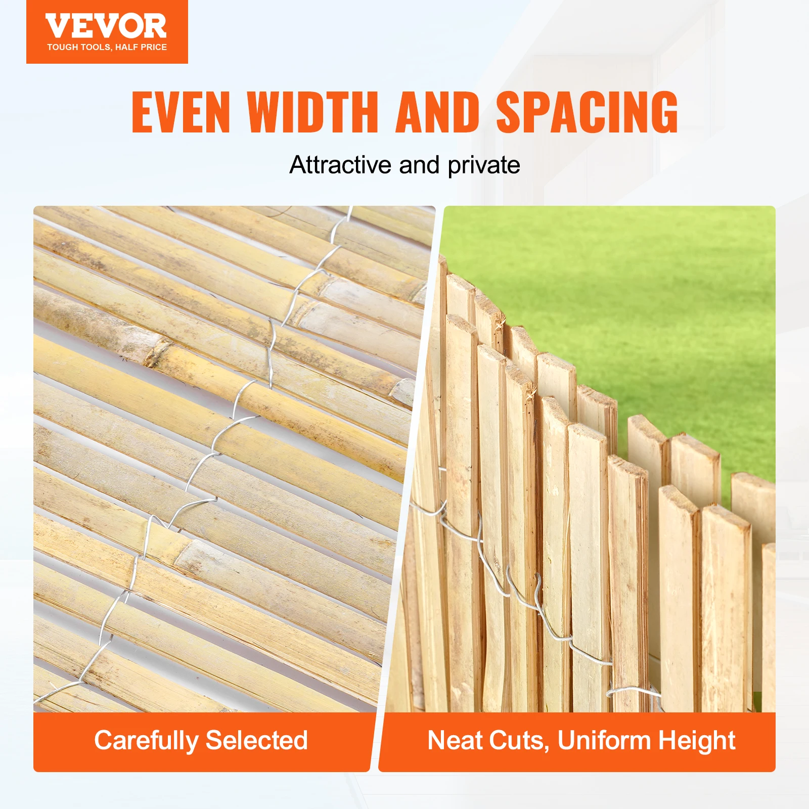 VEVOR Natural Bamboo Privacy Fence Screen Eco-Friendly Privacy Bamboo Slat Fence L Decorative Screen Panel for Garden