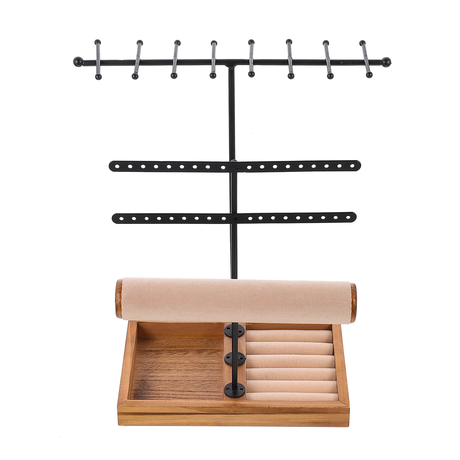 

Ring Holder Jewelry Display Stand Jewlery Necklace Velvet Wood Bracelet Organizer