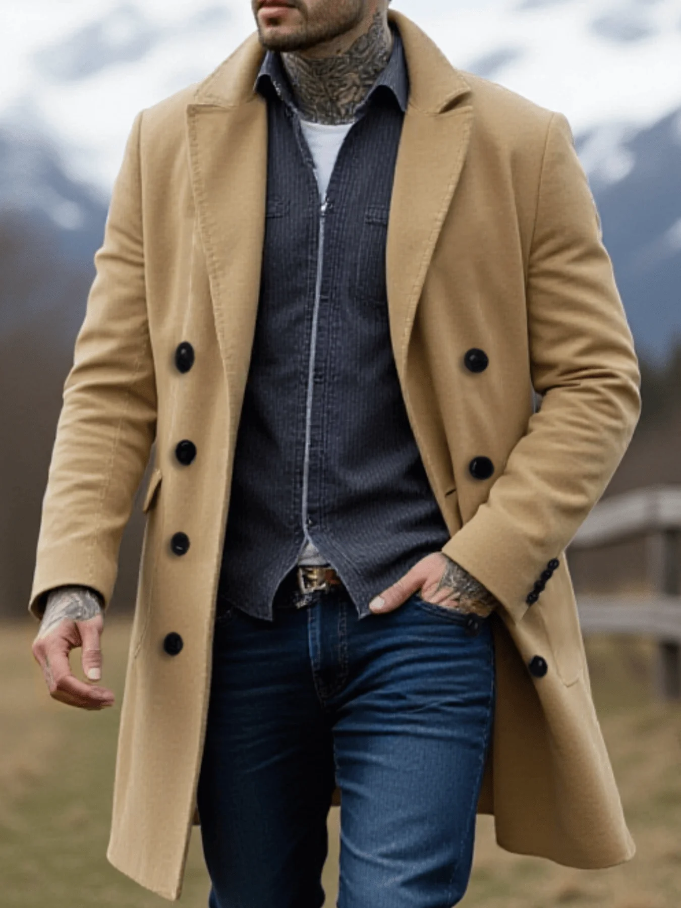 سترة شتوية للرجال معطف صوفي محبط معطف سميك من الصو...