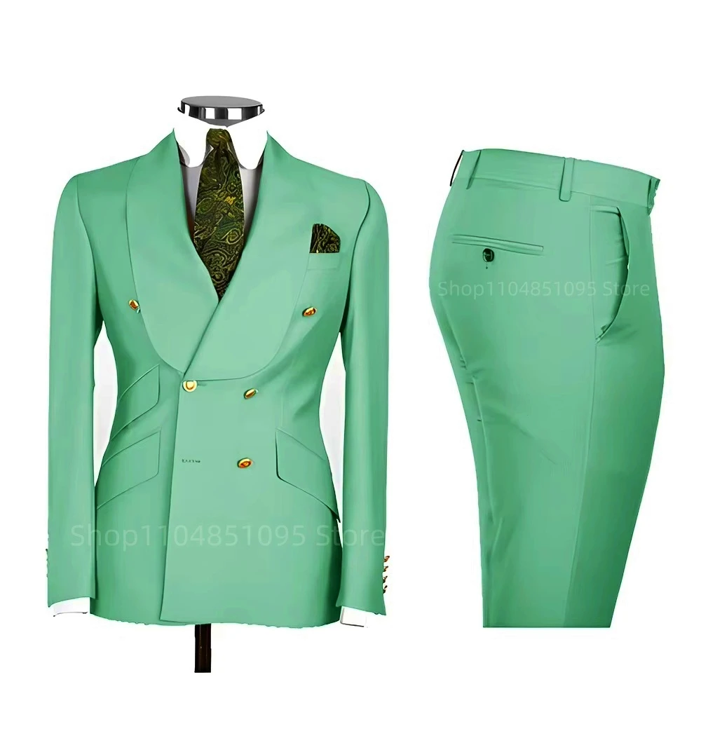 New Design Solid Slim Fit 2 Piece Wedding Men Suits Groom Tuxedos Formal Suits for Prom Party Best Man Shawl Lapel Blazer Pants