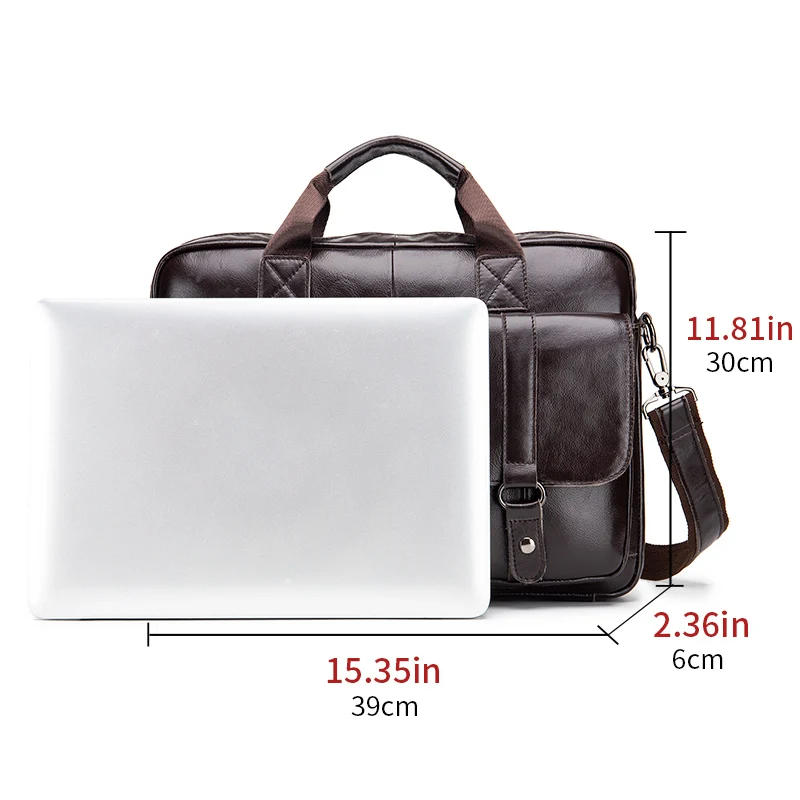 Genuine leather men's briefcase with double front pockets, large capacity computer bag, diagonal cross handbag 4