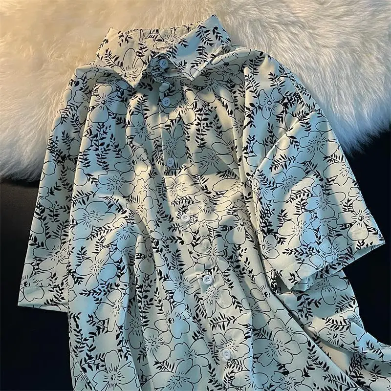 

Summer Polo Shirt Japanese Short Sleeve Shirt Women Tops Mujer Ins Student Harajuku Korean Floral Printed Shirt Top Dropshipping