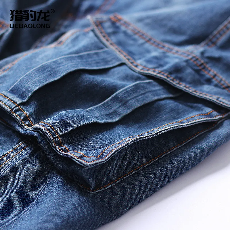 Idopy Men`s Denim Cargo Shorts Plus Size Motorcycle Biker Multi-Pockets Straight Washed Jean For Male