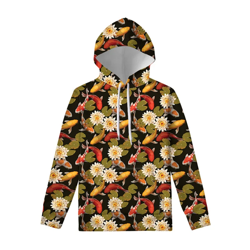thumbnail image 1 of Sudadera con capucha con estampado 3D de hojas y flores de loto para hombre y mujer, sudadera con capucha floral de primavera y otoño, sudaderas de manga larga, camisetas informales, 1 of 5