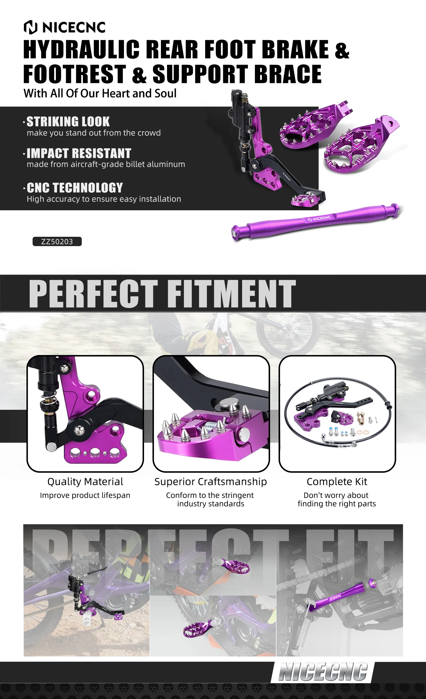 NICECNC Für Surron Light Bee X S Für Segway X160 X260 Hydraulische Hinterrad-Fußbremse & Fußstütze & Fußrasten-Stützhalterung Aluminium – Detail 1