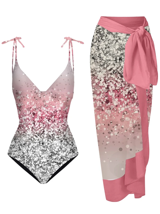 

V-neck Gradient Print 2023 Fashion Women Swimwear Summer Swimsuit Bathing Suits Vacation Sexy / New