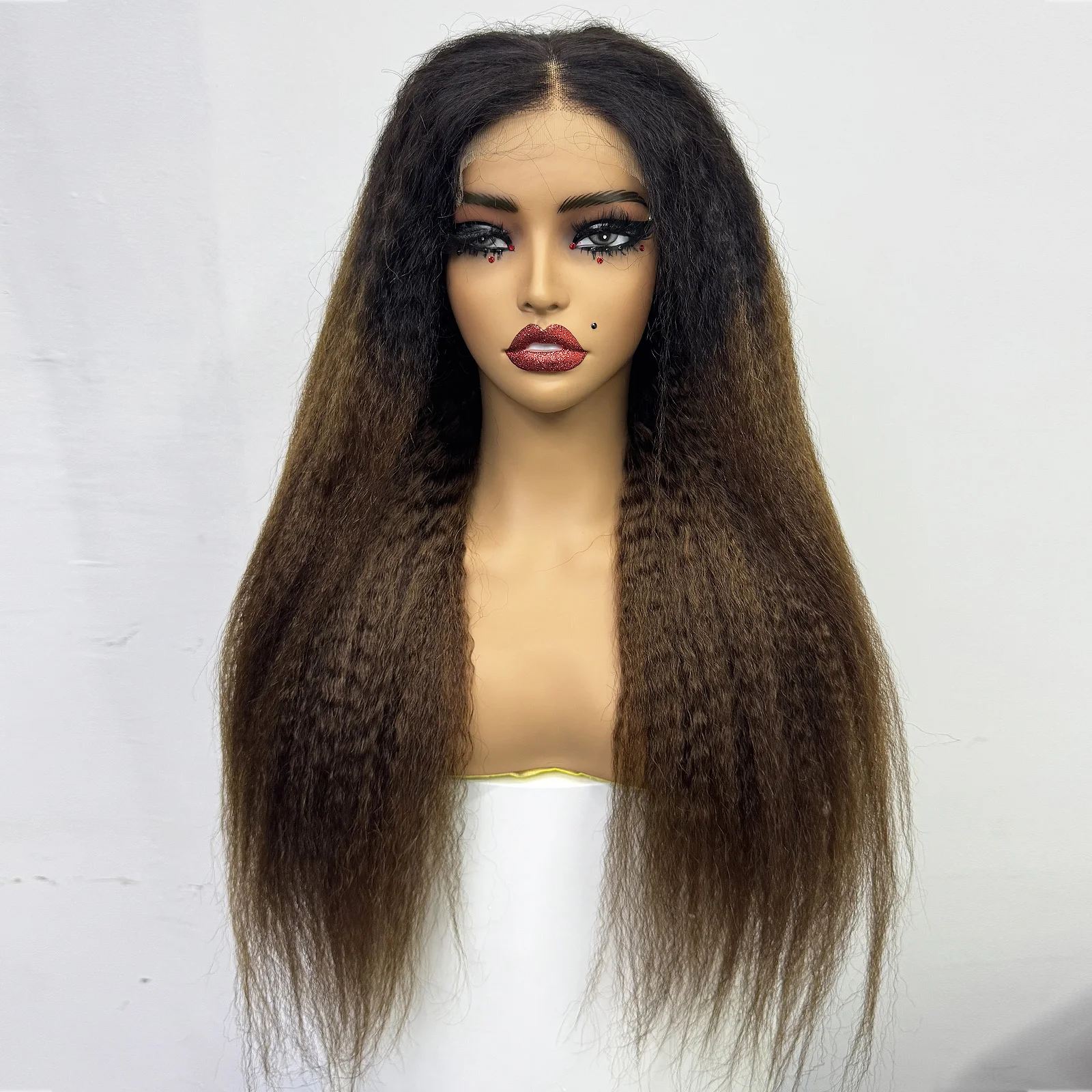 300% Density 28inch Yaki Straight Remy Human Hair Wigs 5x5 HD Lace Closure Glueless Wig Kinky Straight Hair Wigs for Black Women 4