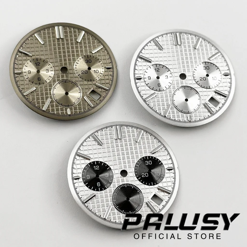 VK63 31.5mm Watchs Dial Green Luminous Dial for VK63 VK63A Quartz Movement Watch Modification Accessories Three-eye Panda