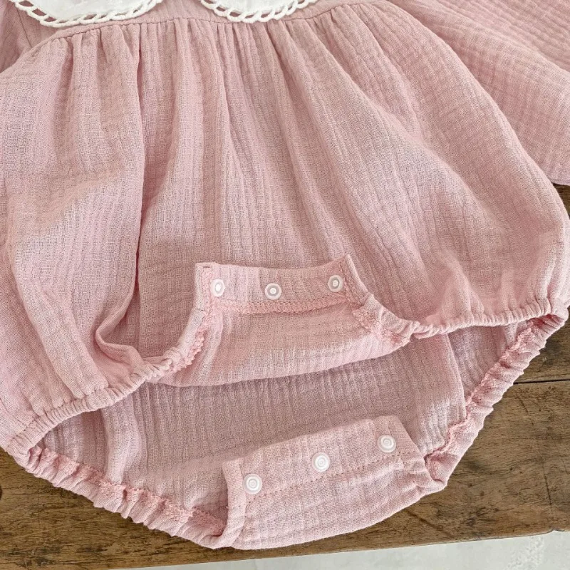 Vestiti delle neonate appena nati primavera Toddler Girls Cute Princess One Piece pagliaccetto colletto in pizzo abbigliamento in cotone vestito autunnale - immagine 6