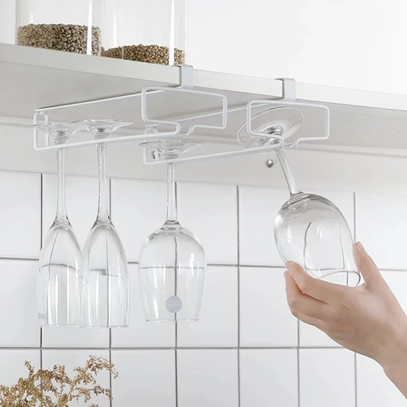 Wine Glass Holder Rack Wine Glasses Hanger Stemware Inverted Storage Shelf Wine Glass Holder Hanging Iron Rack Champagne Goblet Cup Under Cupboard