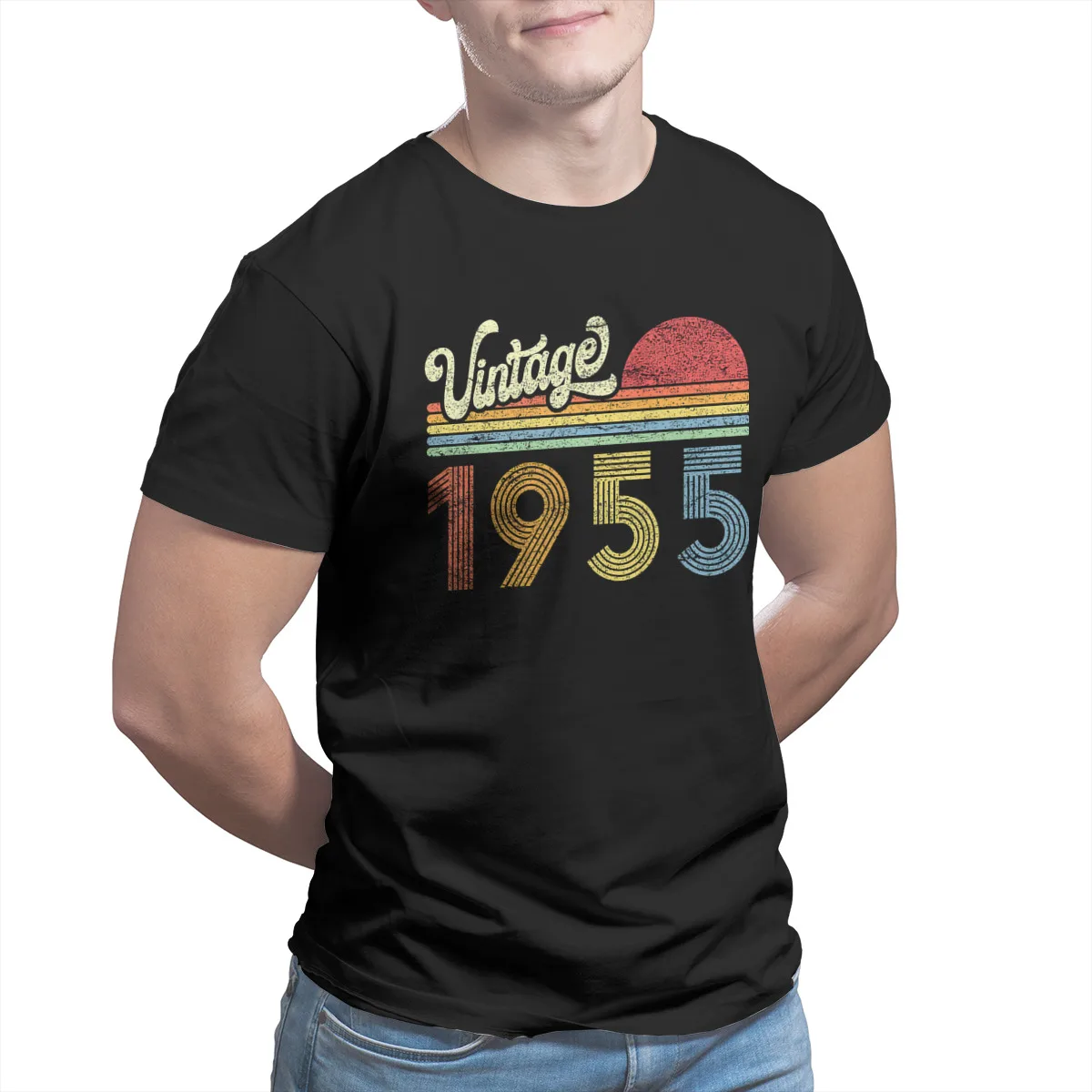 T-shirt Vintage "Born In 1955" édition Limitée - Col En V, Coupe Classique, Cadeau Anniversaire Personnalisé