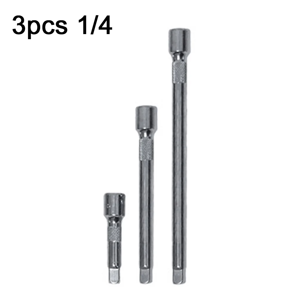3pcs 1/4 Socket Ratchet Wrench Extension Bar Set CR V 50mm 100mm 150mm