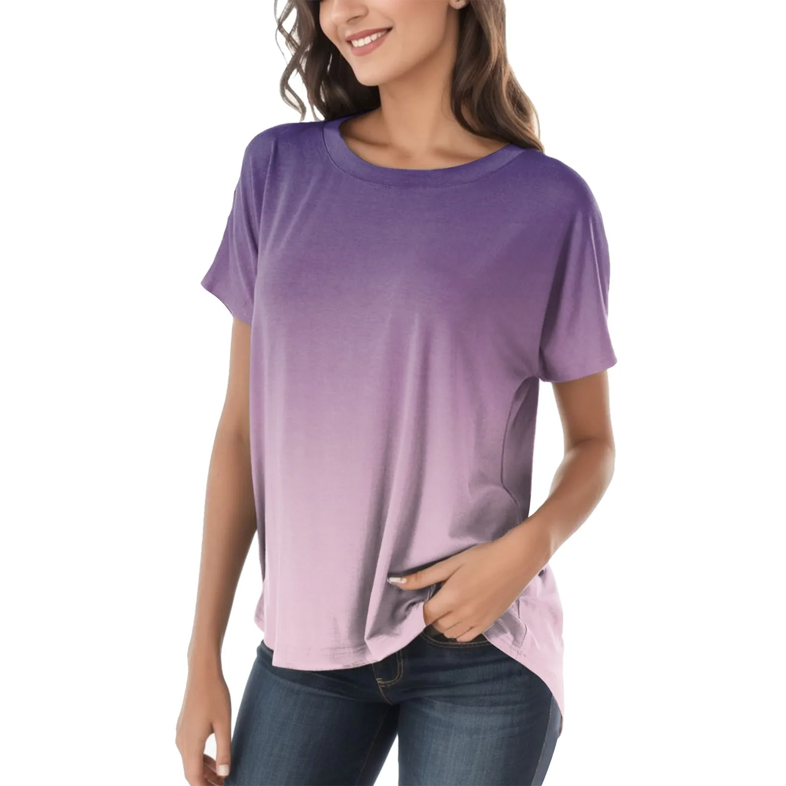 

Casual Summer Short Sleeved High Low Loose T Shirt Women's Tops