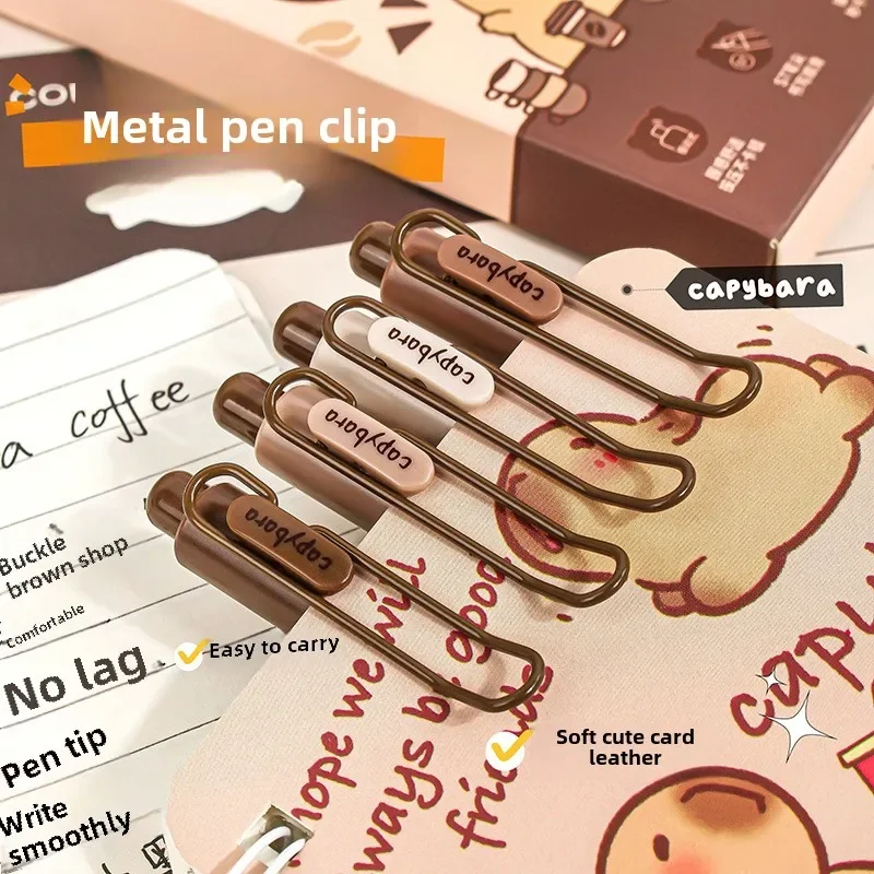 4Pcs Cute Cartoon Capybara Pressing Neutral Pen School Supplies Aesthetic Stationery Kawaii Gel Pens Quick Drying 0.5mm Pen 4