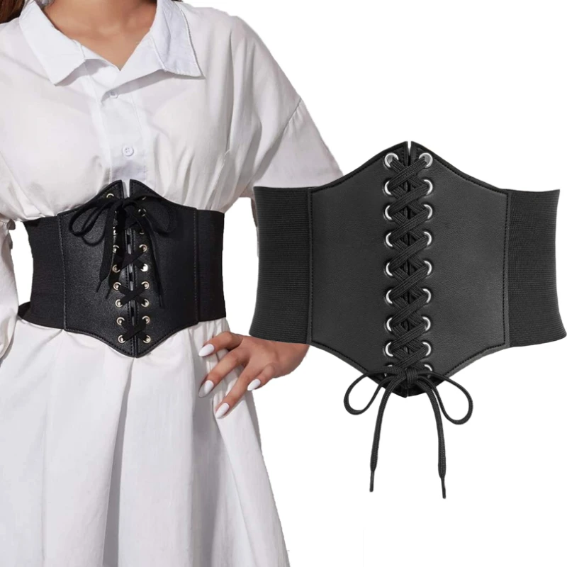 Women's Corset Belt Gothic Fashion PU Leather Female Lace up Corset ...