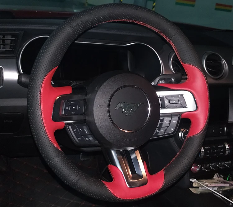 フォードマスタング-本革の車のステアリングホイールカバー